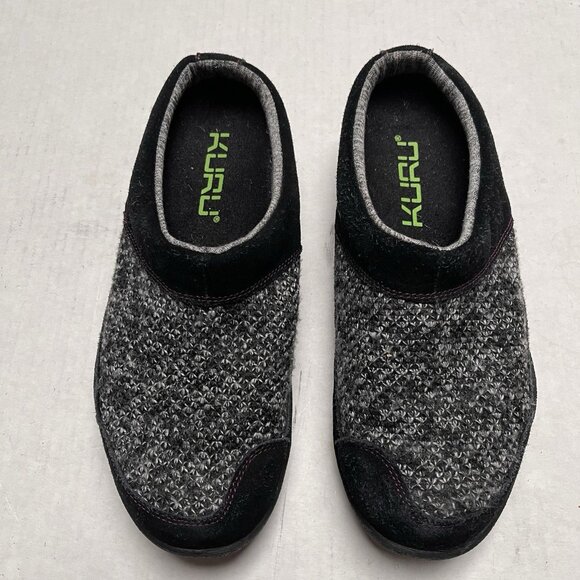 Kuru Black Gray Slippers Cozy Knit Suede Womens 10 Mules Winter Slip On Comfort - Picture 1 of 9